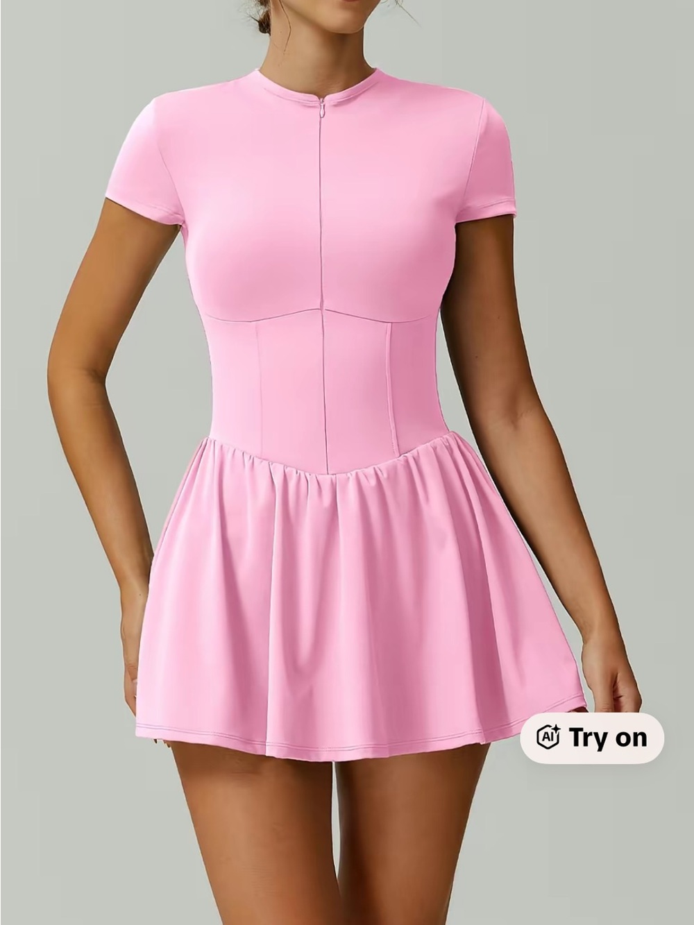 Pink Short-Sleeve Skater Romper Jumpsuit